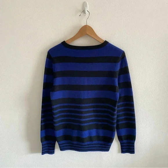 AQUA Cashmere Sweater Striped Blue Black Sz XS - Picture 4 of 5
